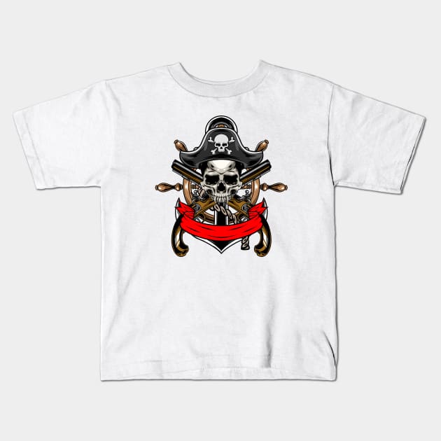 Skull Pirates Guns x Steering Wheel Anchor Kids T-Shirt by Harrisaputra